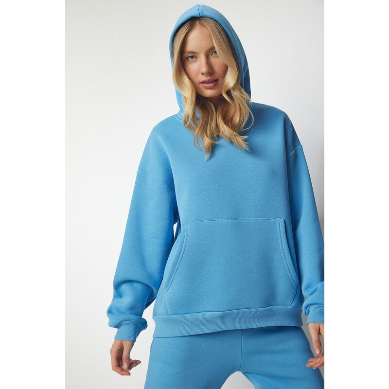 Happiness İstanbul Women's Sky Blue Hooded Raised Tracksuit