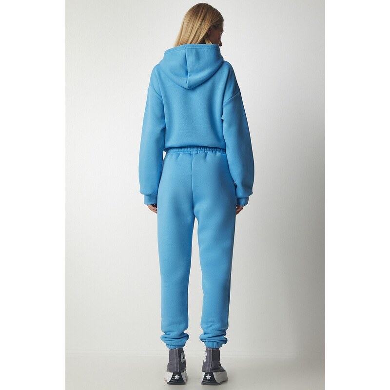 Happiness İstanbul Women's Sky Blue Hooded Raised Tracksuit