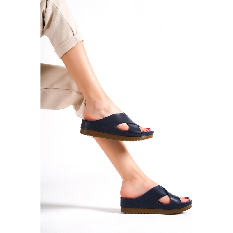 Capone Outfitters Capone Z0632 Navy Blue Women's Comfort Anatomic Slippers.