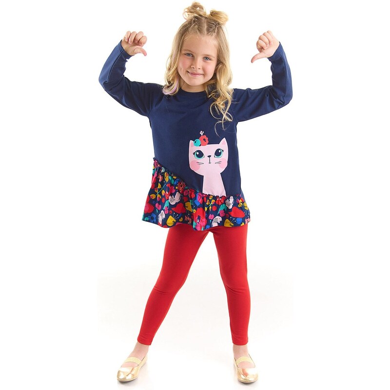 Denokids Floral Cat Girl Kids Tunic Leggings Set