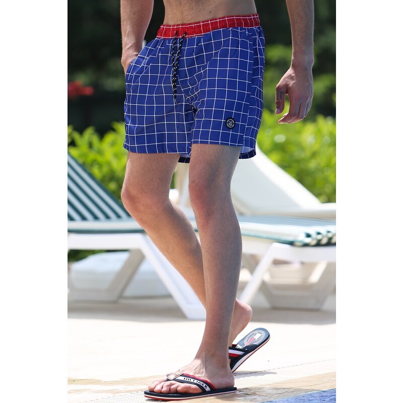 Madmext Navy Blue Men's Plaid Shorts 4258