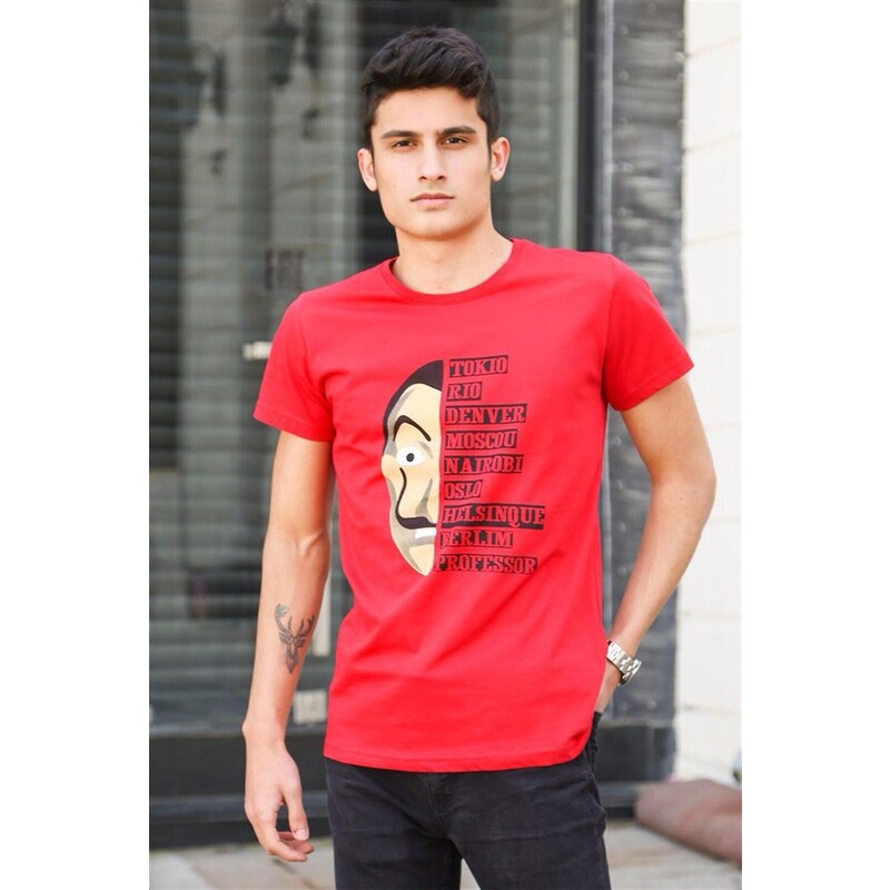 Madmext Claret Red Printed T-Shirt 4016