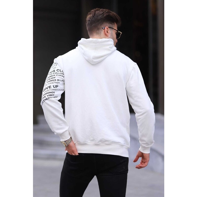 Madmext Ecru Printed Hoodie Sweatshirt 6009