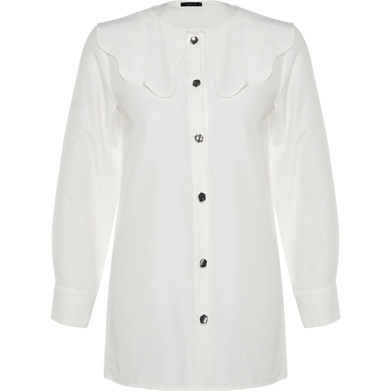 Trendyol White Silver Button Detailed Baby Collar Cotton Shirt