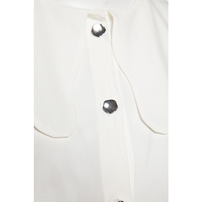 Trendyol White Silver Button Detailed Baby Collar Cotton Shirt