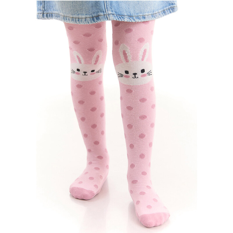 Denokids Bunny Girl Polka Dot Thick Pink Pantyhose.