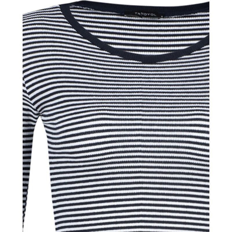 Trendyol Red-Navy Blue Striped 2-Pack Fitted/Sleeved Ribbed Stretch Knit Blouse