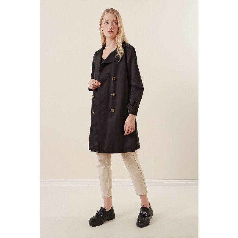 Bigdart 5864 Double Breasted Collar Short Trench Coat - Black