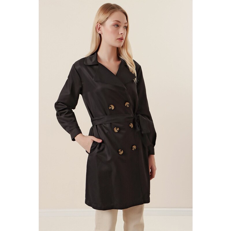 Bigdart 5864 Double Breasted Collar Short Trench Coat - Black