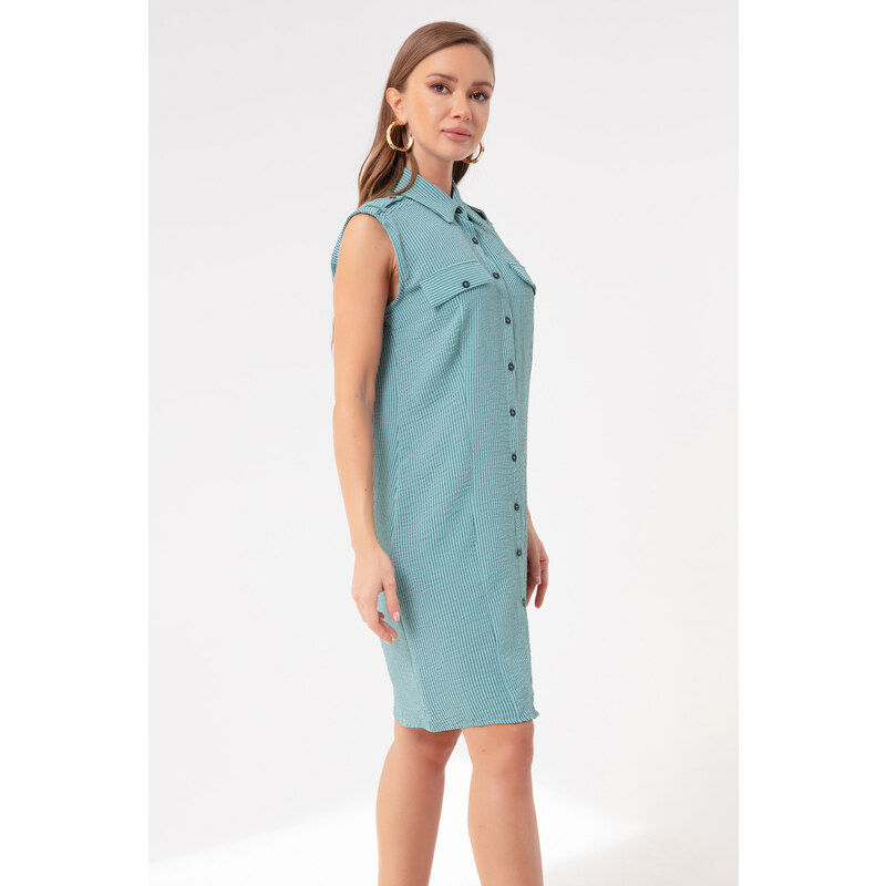 Lafaba Women's Turquoise Striped Mini Shirt Dress