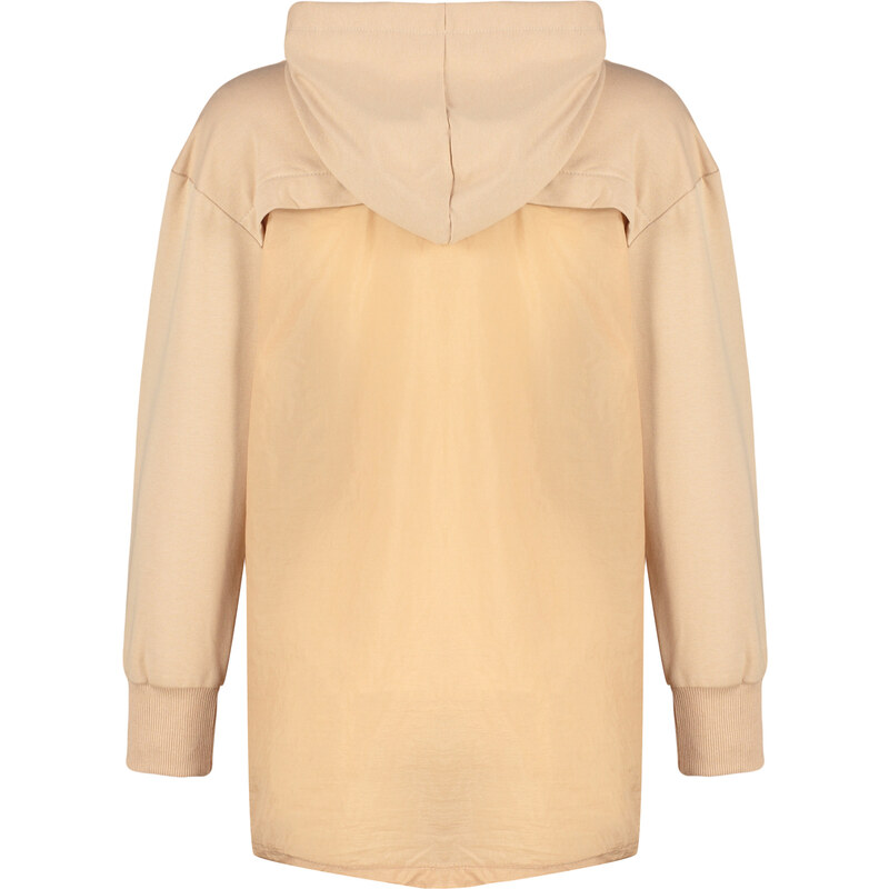 Trendyol Camel Hooded Back Parachute Detail Knitted Sweatshirt