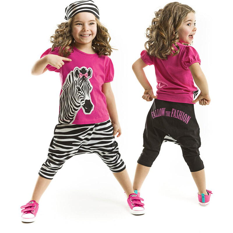 Denokids Zebra Fashion Dívčí tričko Capri Shorts Set