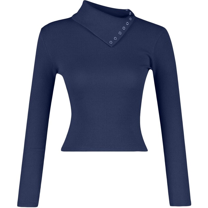 Trendyol Indigo Corduroy Asymmetrical Collar Detail Fitted/Slip-On Knitted Blouse