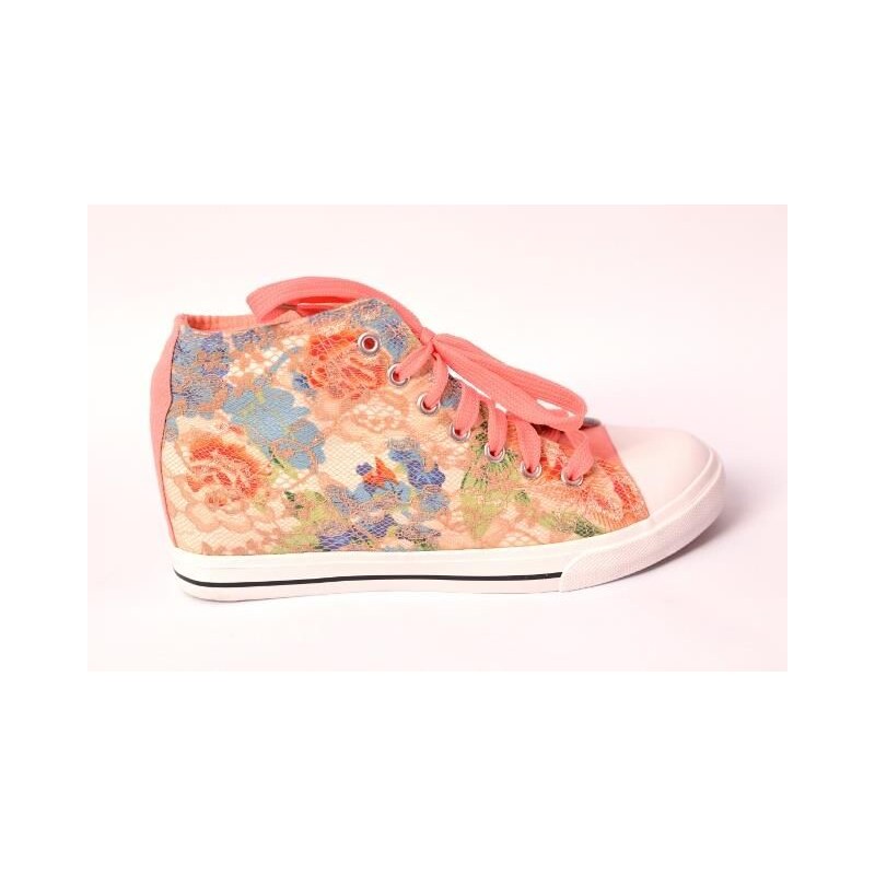 Fashion shoes Dámské kotníčkové květované tenisky potažené růžovou krajkou