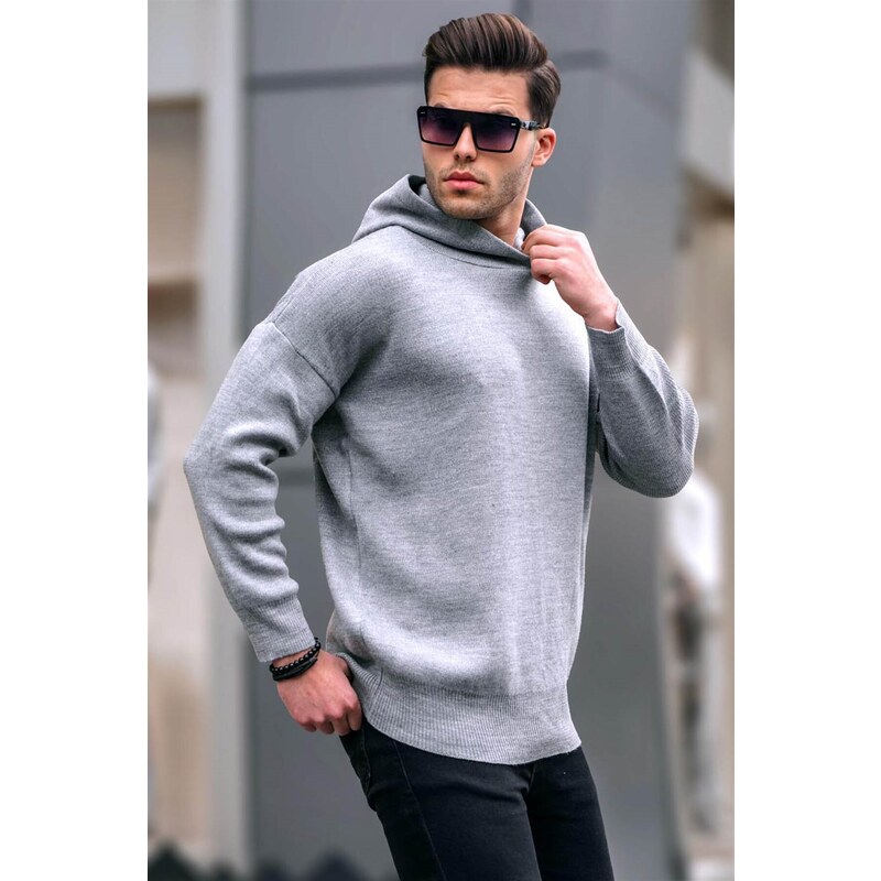 Madmext Hooded Gray Knitwear Sweater 5293