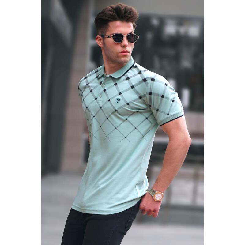 Madmext Mint Green Buttoned Polo Collar Men's T-Shirt 5867