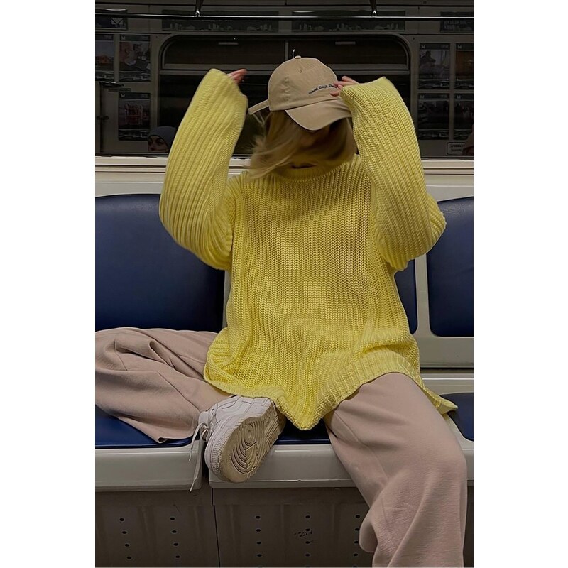 Madmext Mad Girls Yellow Oversize Sweater