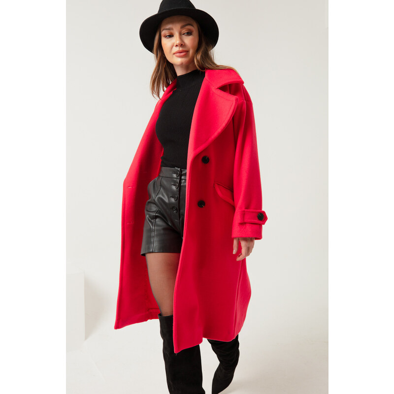 Lafaba Women's Fuchsia Ornamental Pocket Flap Stamp Coat.