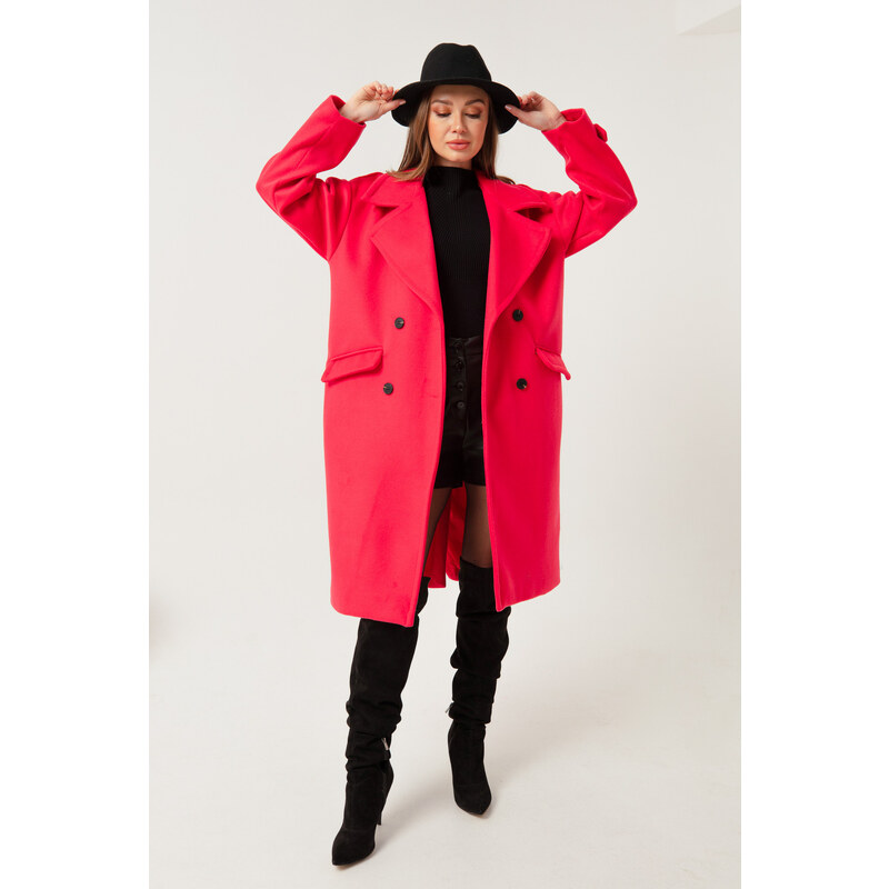 Lafaba Women's Fuchsia Ornamental Pocket Flap Stamp Coat.