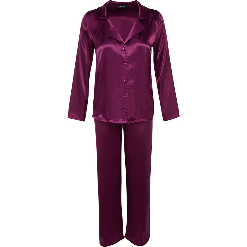 Trendyol Purple Satin Shirt-Pants Woven Pajamas Set