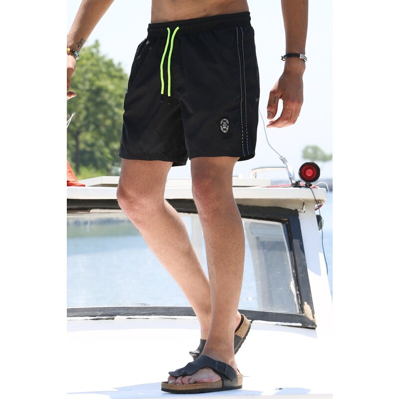 Madmext Black Swimming Trunks with Side Stripes and Arms 2943