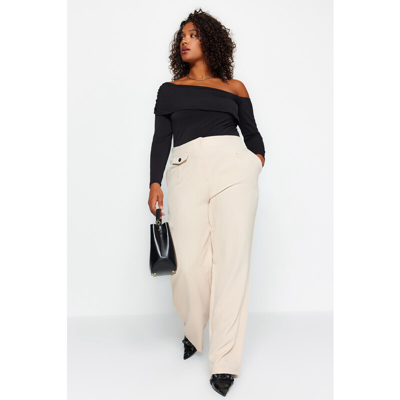 Trendyol Curve Cream Pocket Detailní tkané kalhoty