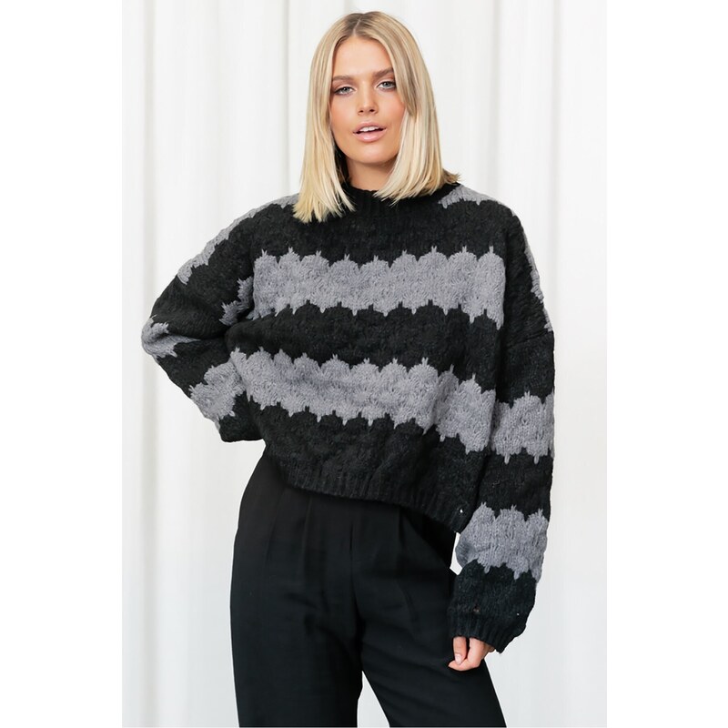 Madmext Anthracite Patterned Oversize Sweater