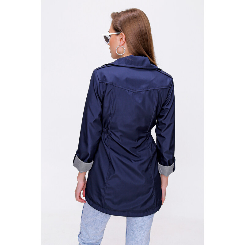 Bigdart 10322 Trench Coat with Gathered Waist - Navy