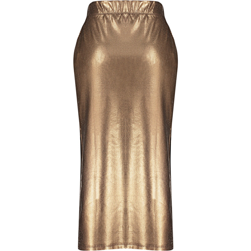Trendyol Brown Foil Print High Waist A Slit Maxi Dress, Fitted Skirt