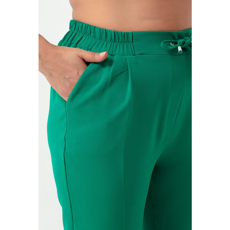 Lafaba Dámské zelené elastické kalhoty s pasem a nadměrnou velikostí