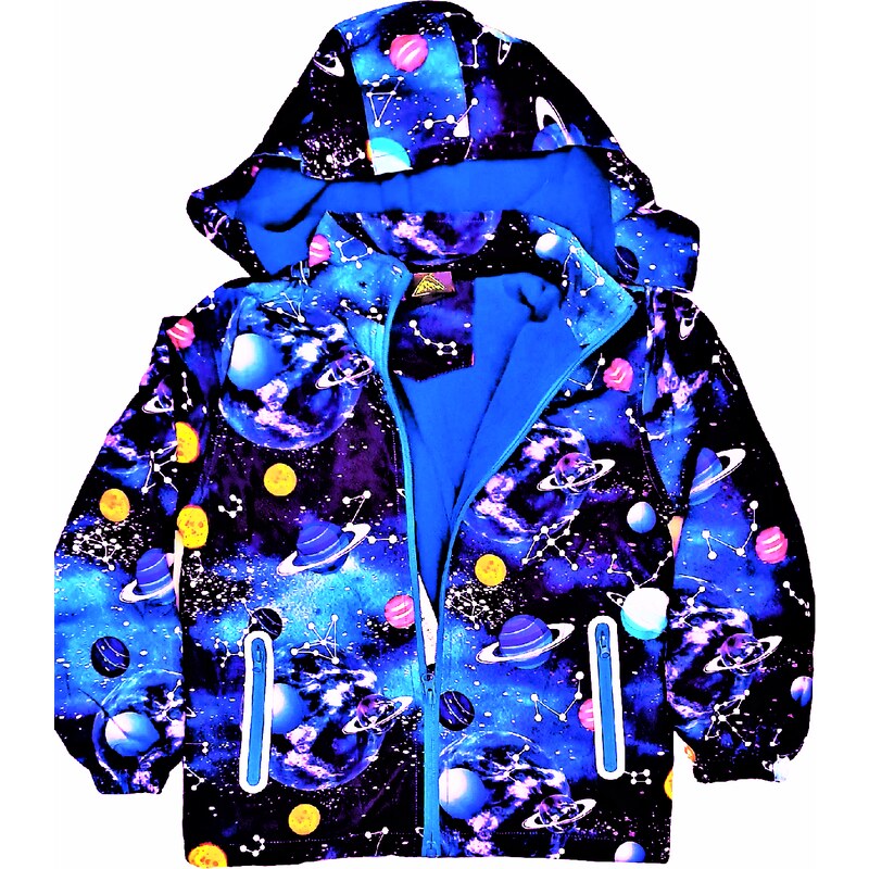 KUGO-Chlapecká zateplená šusťáková bunda Vesmír a Planety modrá