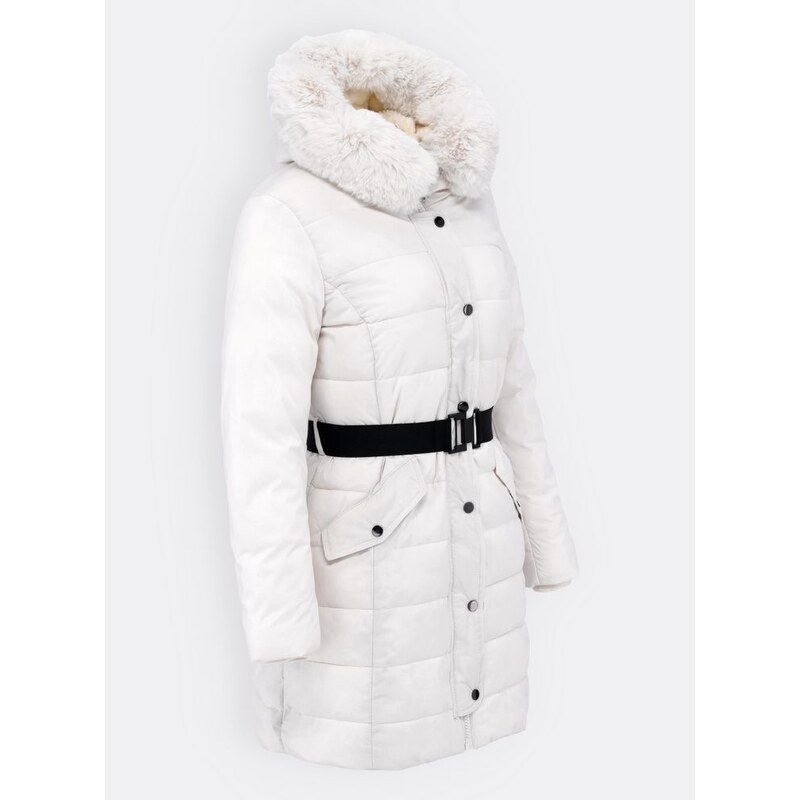 MODOVO Dámská prošívaná zimní bunda s páskem bílá