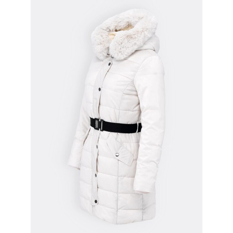 MODOVO Dámská prošívaná zimní bunda s páskem bílá