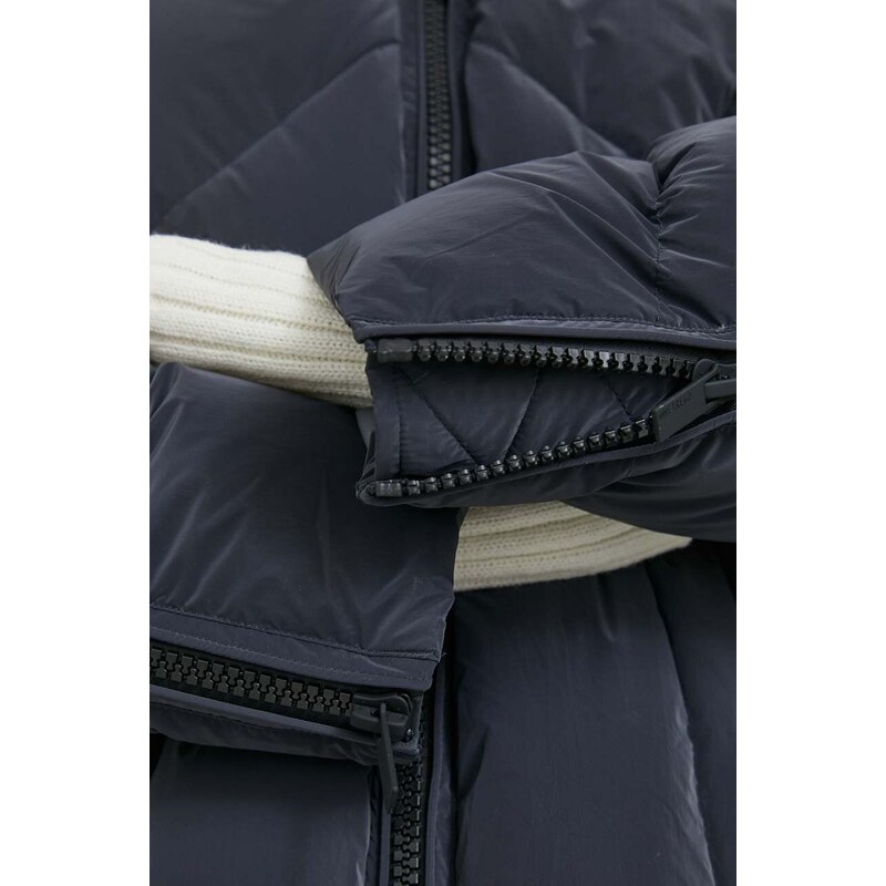 Péřová bunda Hetrego dámská, šedá barva, zimní, oversize