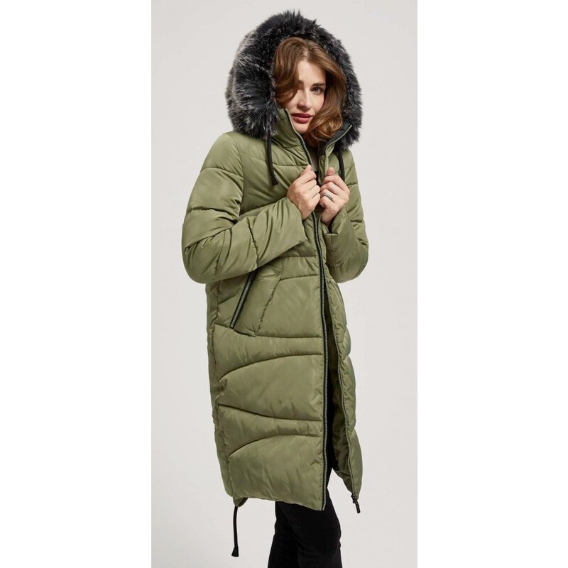 Olivový zimní dámský kabát Moodo Z-KU-4214