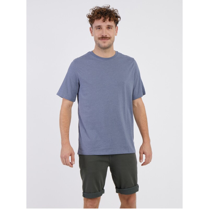 Modré pánské žíhané basic tričko Jack & Jones Organic - Pánské