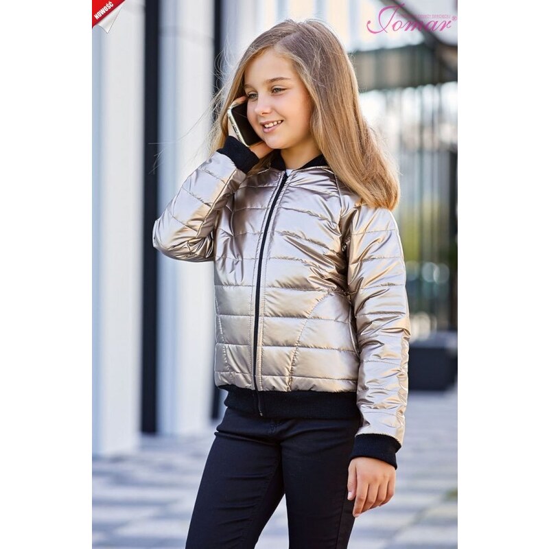 Dívčí podzimní bunda stříbrná 903