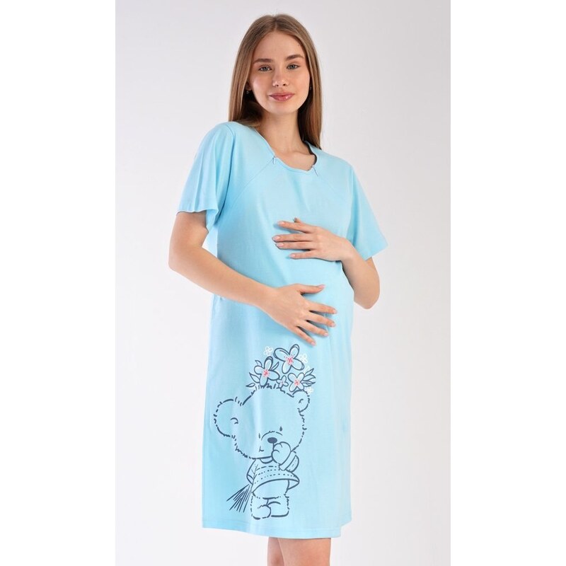 Vienetta Dámská noční košile mateřská Méďa s kytkou - světle lososová