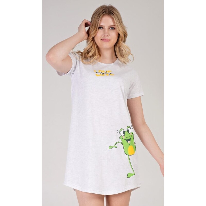 Vienetta Dámská noční košile s krátkým rukávem Frog - světle šedá
