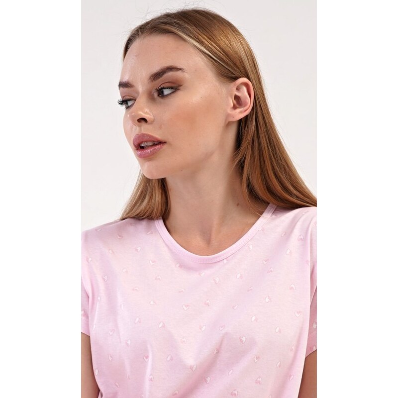 Vienetta Dámská noční košile s krátkým rukávem Srdíčko - světle růžová
