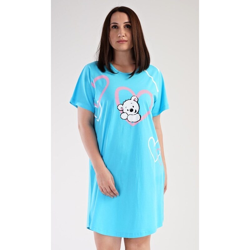 Vienetta Dámská noční košile s krátkým rukávem Medvídek - růžová