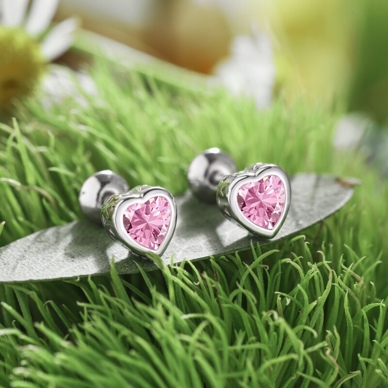 Stříbrné srdcové náušnice s růžovými zirkony - Meucci SYE131