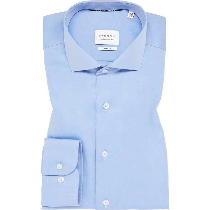 ETERNA Slim Fit středně modrá neprůhledná košile dlouhý rukáv