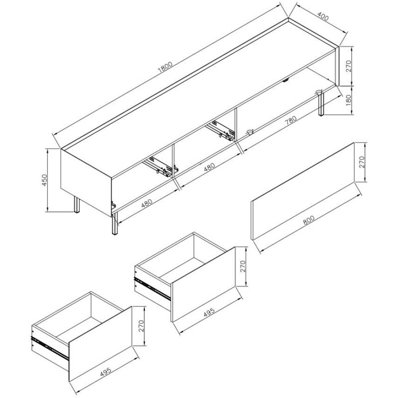 Světle zelený dubový TV stolek Teulat Arista 180 x 40 cm