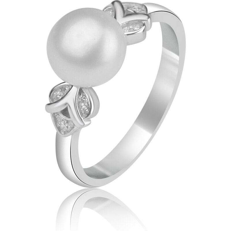 Stříbrný prsten s perlou a ozdobou ze zirkonů - Meucci SP104R
