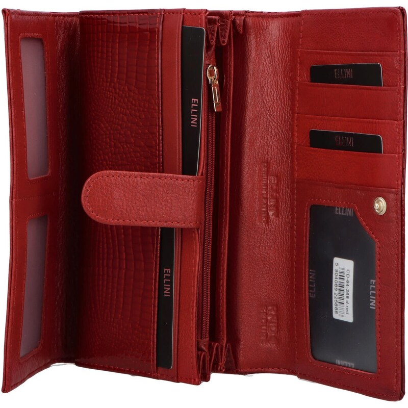 Ellini Velká dámská kožená lakovaná peněženka Wanda, červená