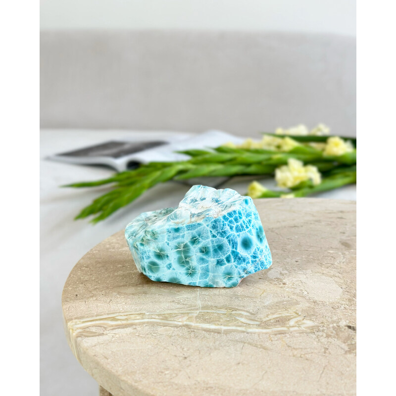 Gaia Crystal Larimar leštěný velký Dominikánská r. 455g