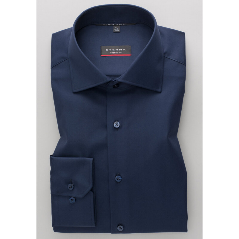 ETERNA Modern Fit půlnoční modrá neprůhledná košile dlouhý rukáv
