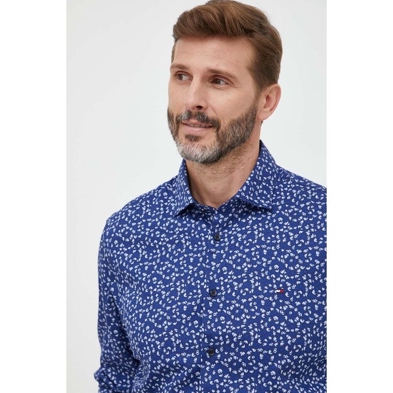 Košile Tommy Hilfiger tmavomodrá barva, slim, s italským límcem