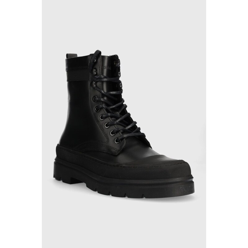 Kožené boty Calvin Klein LACE UP BOOT HIGH pánské, černá barva, HM0HM01213